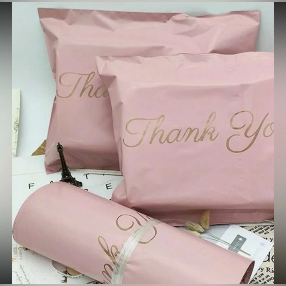 20 Pink Thank You Poly Mailer Self Sealing Bags pack of 20 sz 9X5.5”